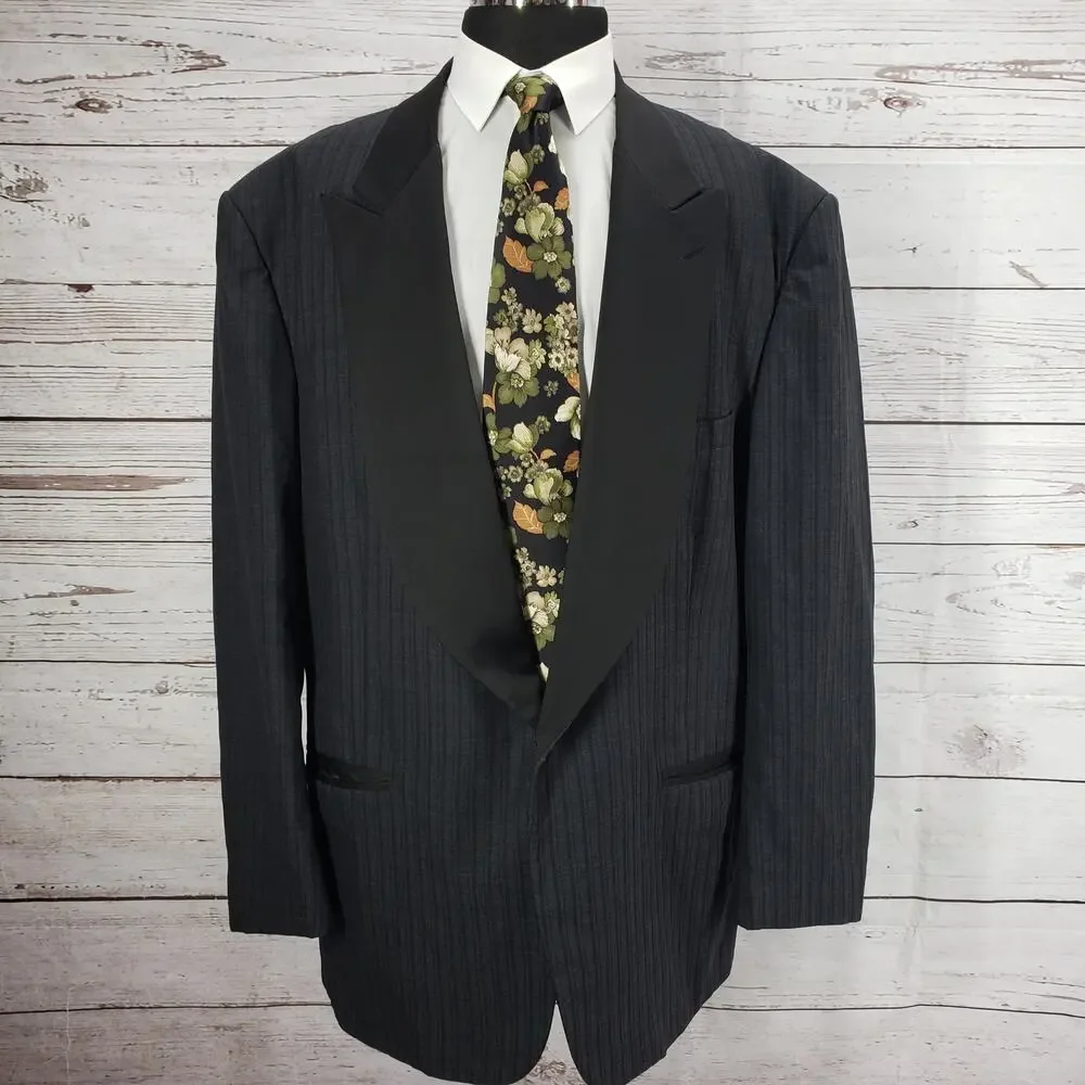 Vintage Pierre Cardin Men's Gray Black Peak Lapel Formal Suit Set Size 54L